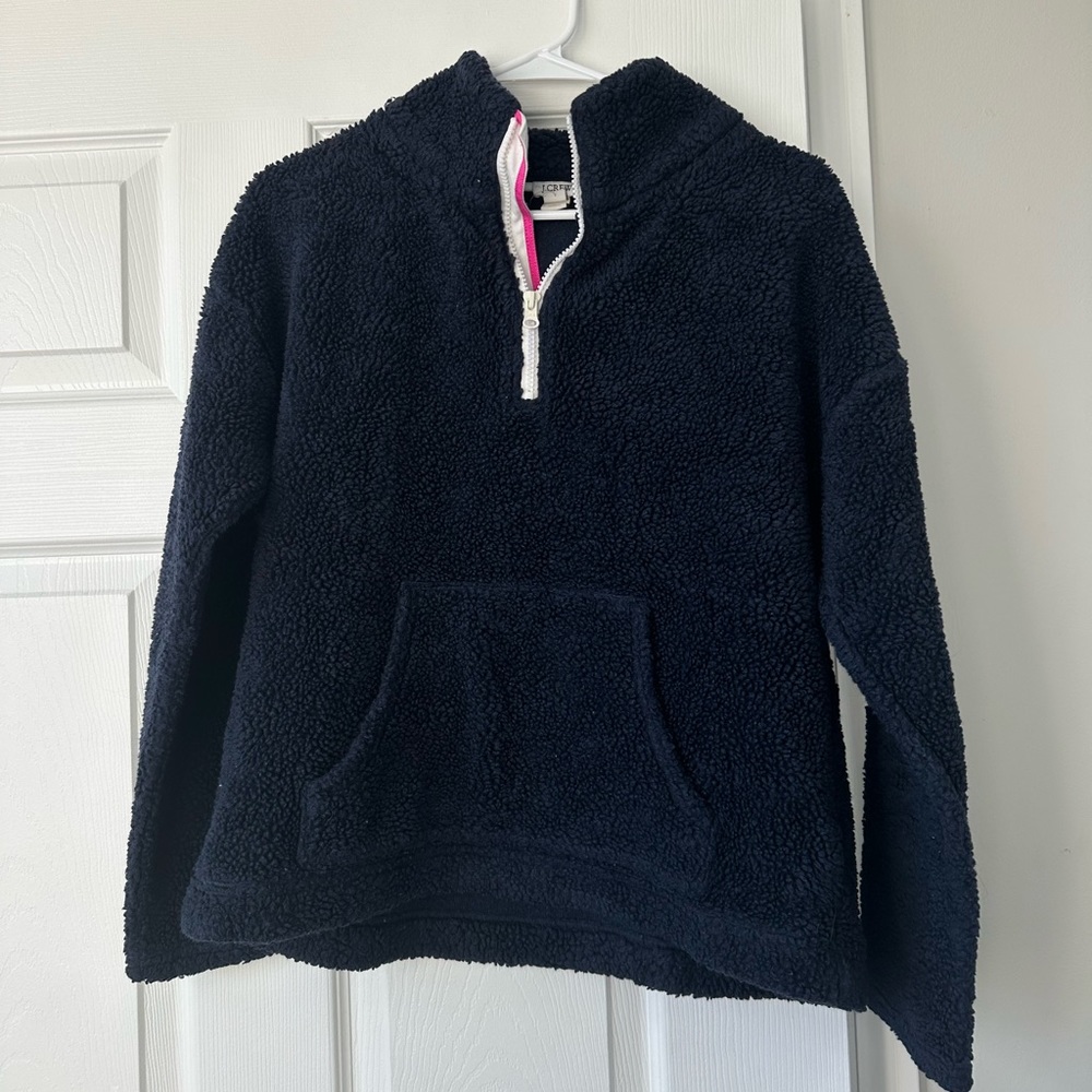 J.CREW Navy Quarter Zip Sherpa Pullover Fleece